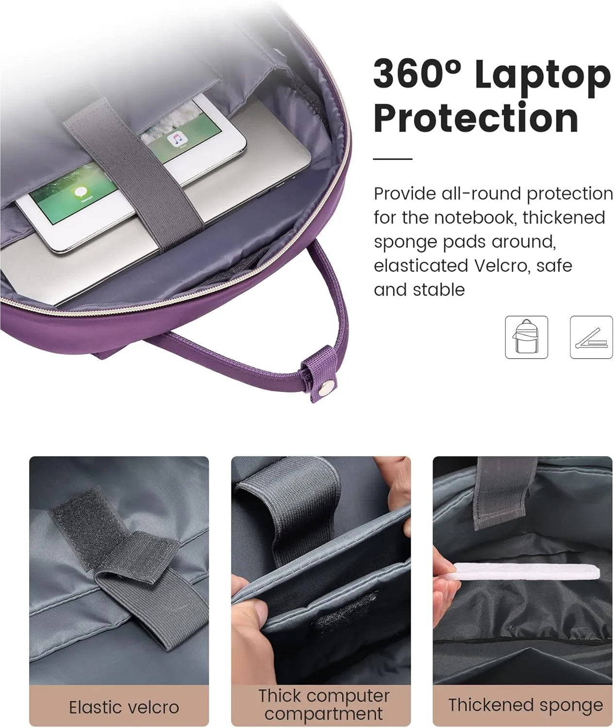 LOVEVOOK Women's Laptop Backpack, Purple, 27-Liter Capacity, Stylish Design, Secure Laptop Storage, USB Charging, Anti-Theft Pockets, Comfortable Straps