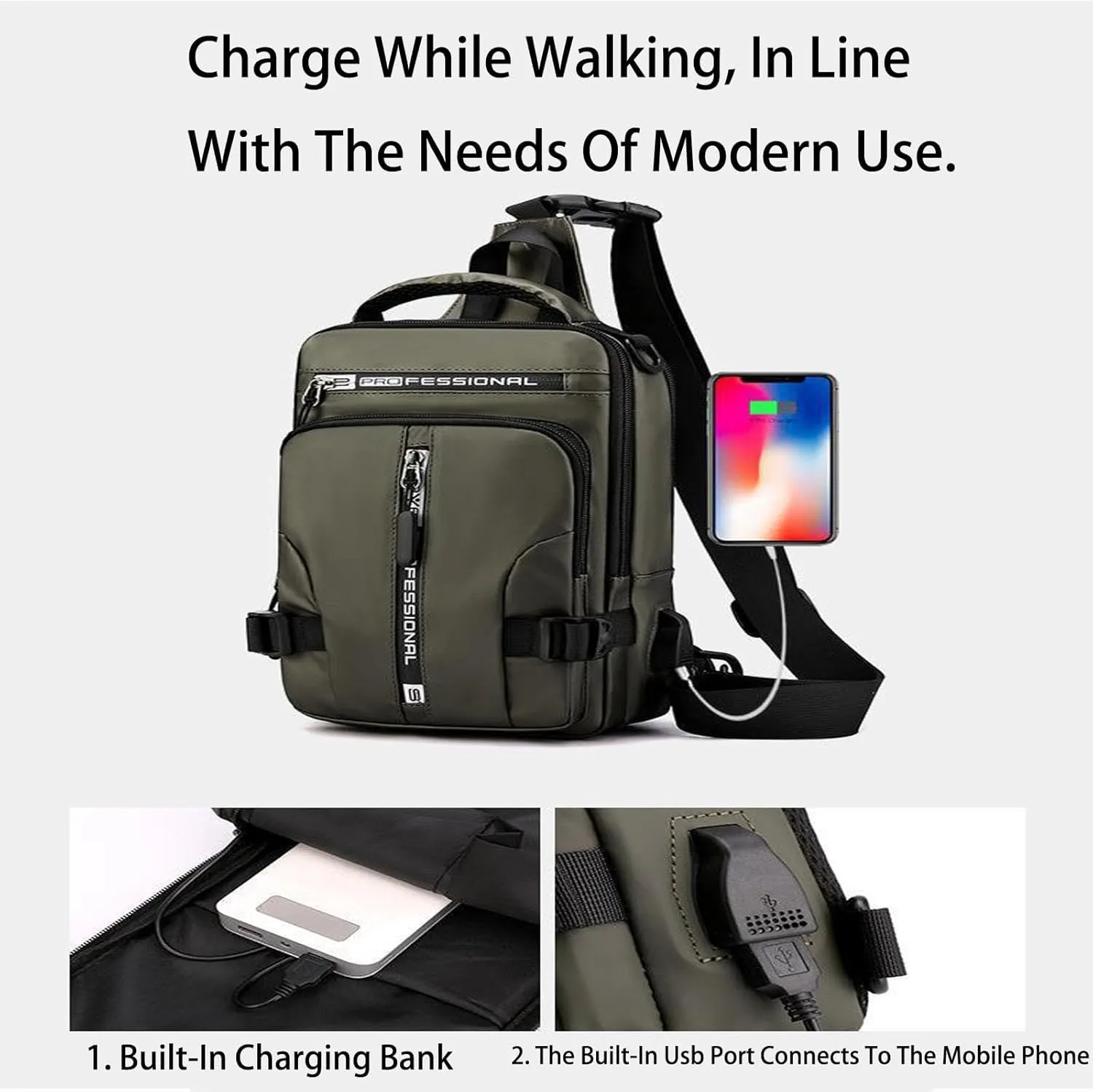 Luckyabow Waterproof Crossbody Bag, 2025 New Luckyabow Waterproof Sling Bag Backpack For Women Men, For Hiking And Walking (Grey)