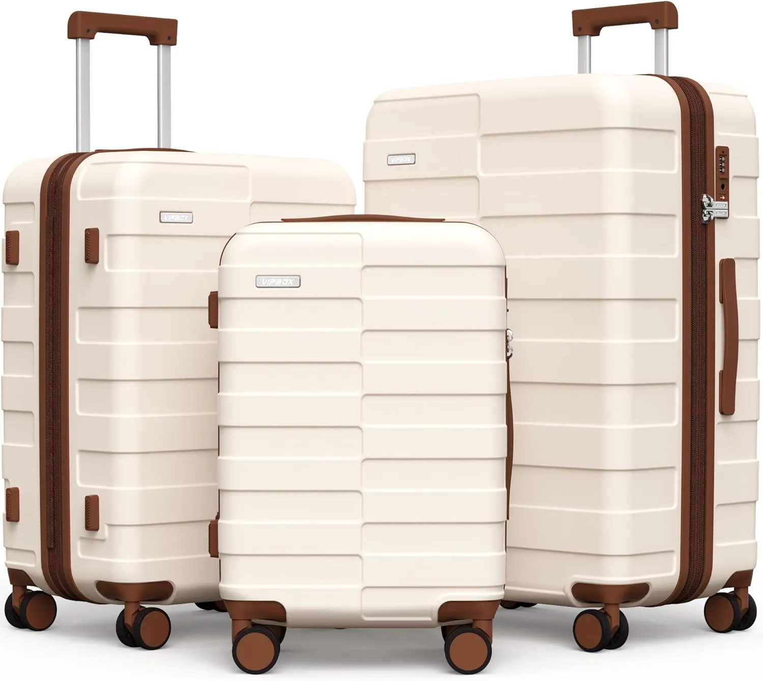Luggage Sets 3 Piece (3-YEARS VIP SERVICE) Hardside Expandable Ultra Durable 100% PC Lightweight Carry On Travel Suitcase Set with TSA Lock Spinner Wheels, White Brown