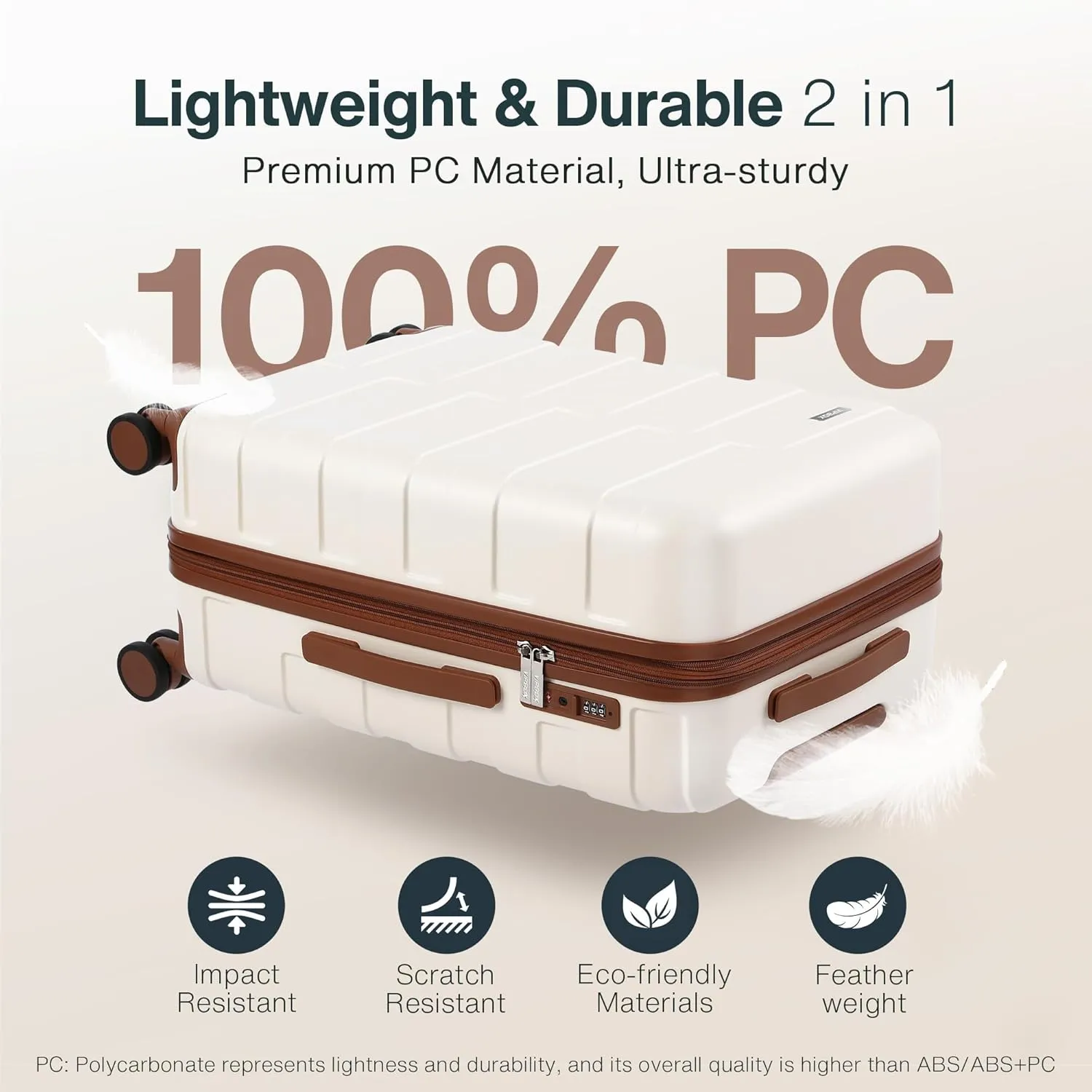 Luggage Sets 3 Piece (3-YEARS VIP SERVICE) Hardside Expandable Ultra Durable 100% PC Lightweight Carry On Travel Suitcase Set with TSA Lock Spinner Wheels, White Brown