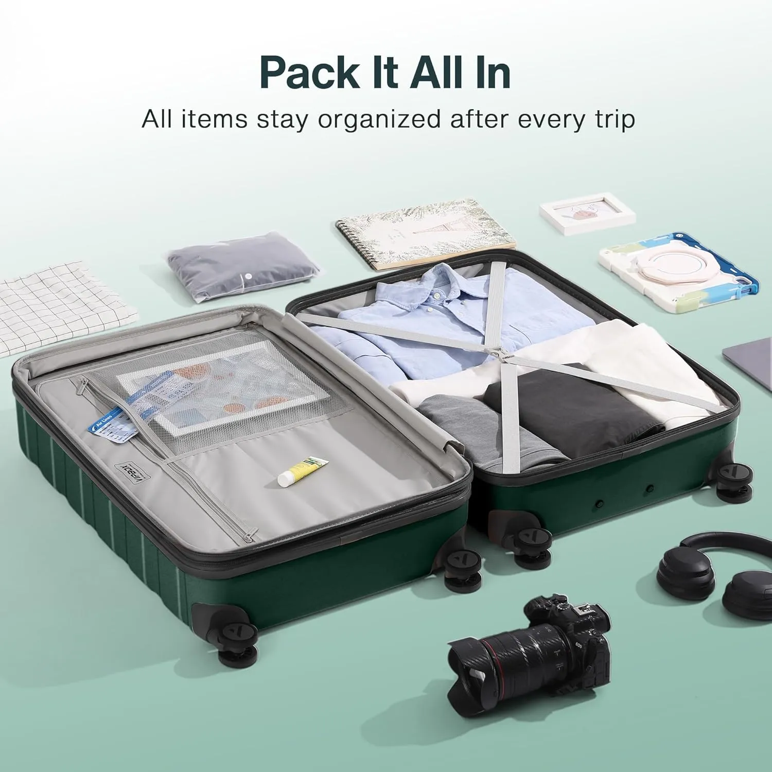 Luggage Sets 3 Piece (3-YEARS VIP SERVICE) Hardside Expandable Ultra Durable Polycarbonate Lightweight Carry On Travel Suitcase with TSA Lock Spinner Wheels, Forest Green