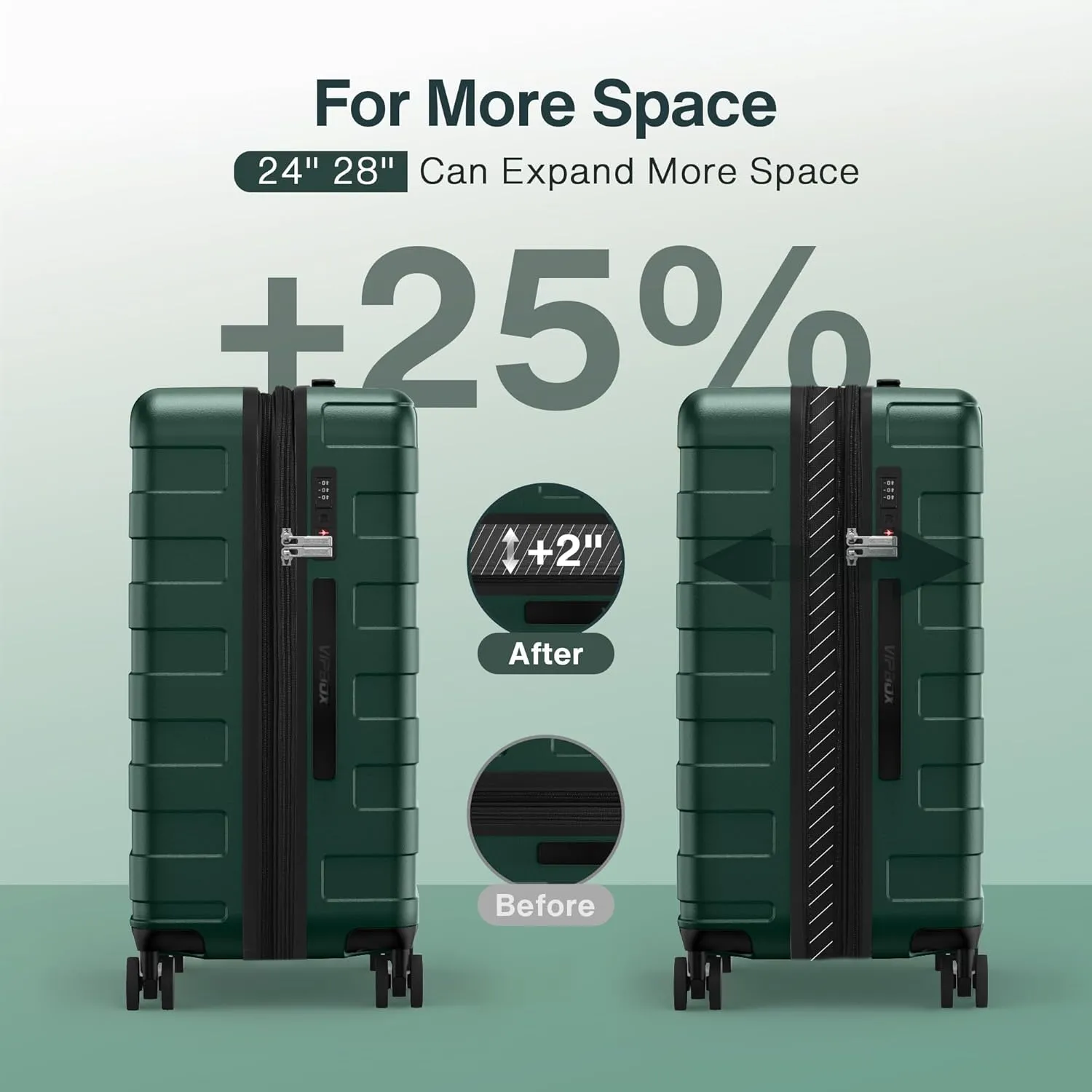 Luggage Sets 3 Piece (3-YEARS VIP SERVICE) Hardside Expandable Ultra Durable Polycarbonate Lightweight Carry On Travel Suitcase with TSA Lock Spinner Wheels, Forest Green