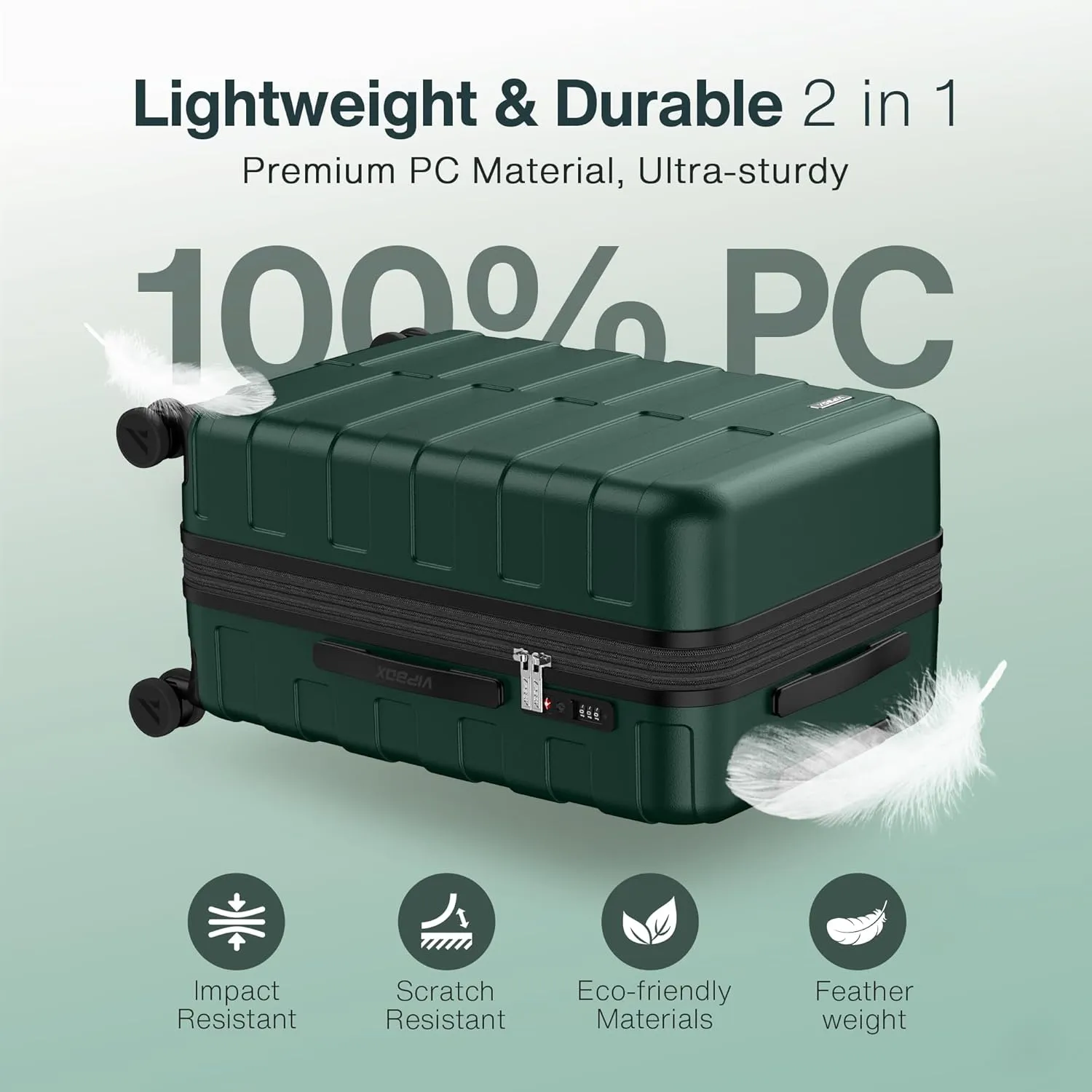 Luggage Sets 3 Piece (3-YEARS VIP SERVICE) Hardside Expandable Ultra Durable Polycarbonate Lightweight Carry On Travel Suitcase with TSA Lock Spinner Wheels, Forest Green