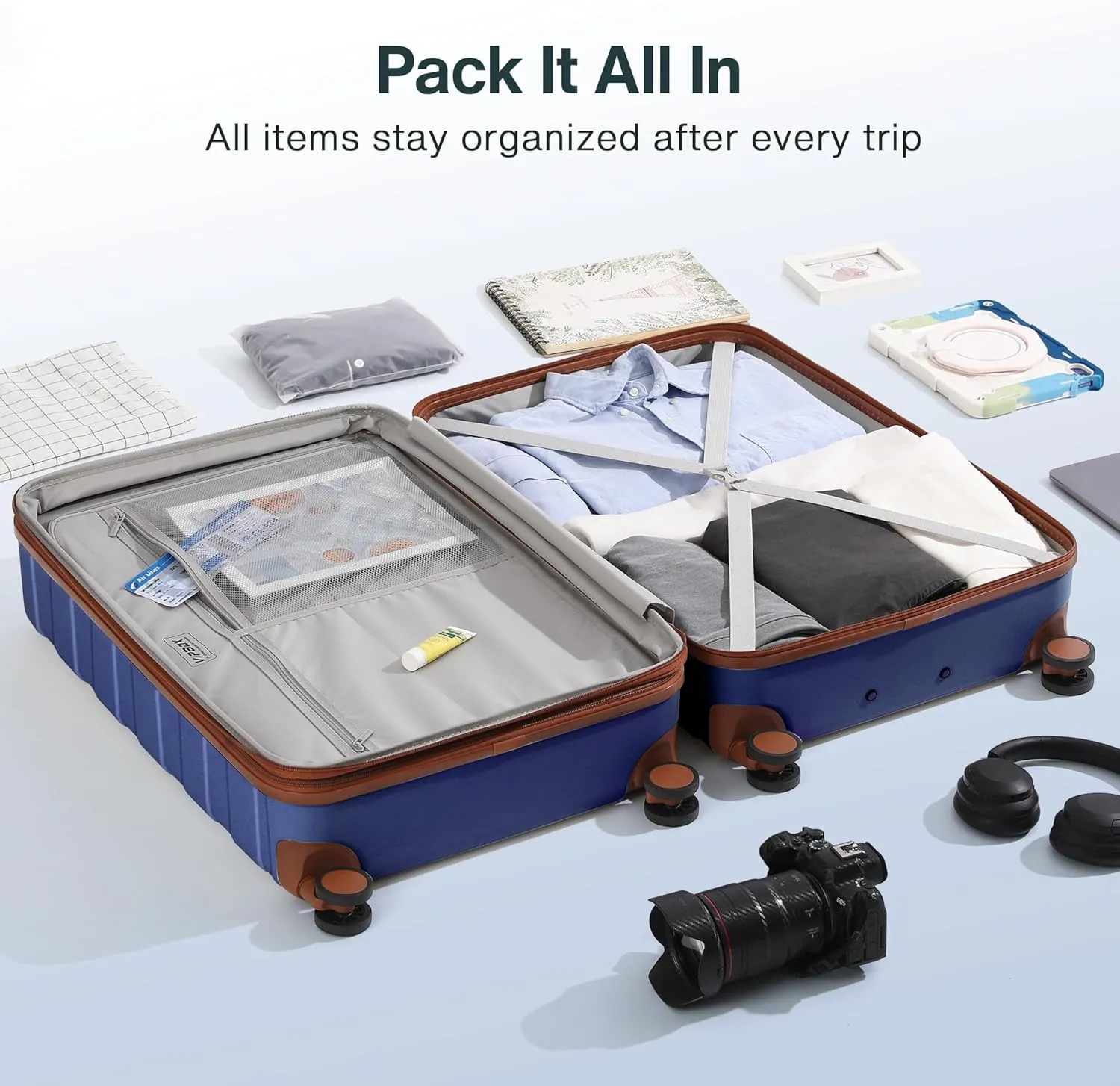 Luggage Sets 3 Piece Hardside (3-YEARS VIP SERVICE) Lightweight Expandable Ultra Durable 100% PC Carry On Travel Suitcase set with TSA Lock Spinner Wheels, Classic Blue