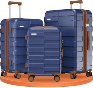 Luggage Sets 3 Piece Hardside (3-YEARS VIP SERVICE) Lightweight Expandable Ultra Durable 100% PC Carry On Travel Suitcase set with TSA Lock Spinner Wheels, Classic Blue