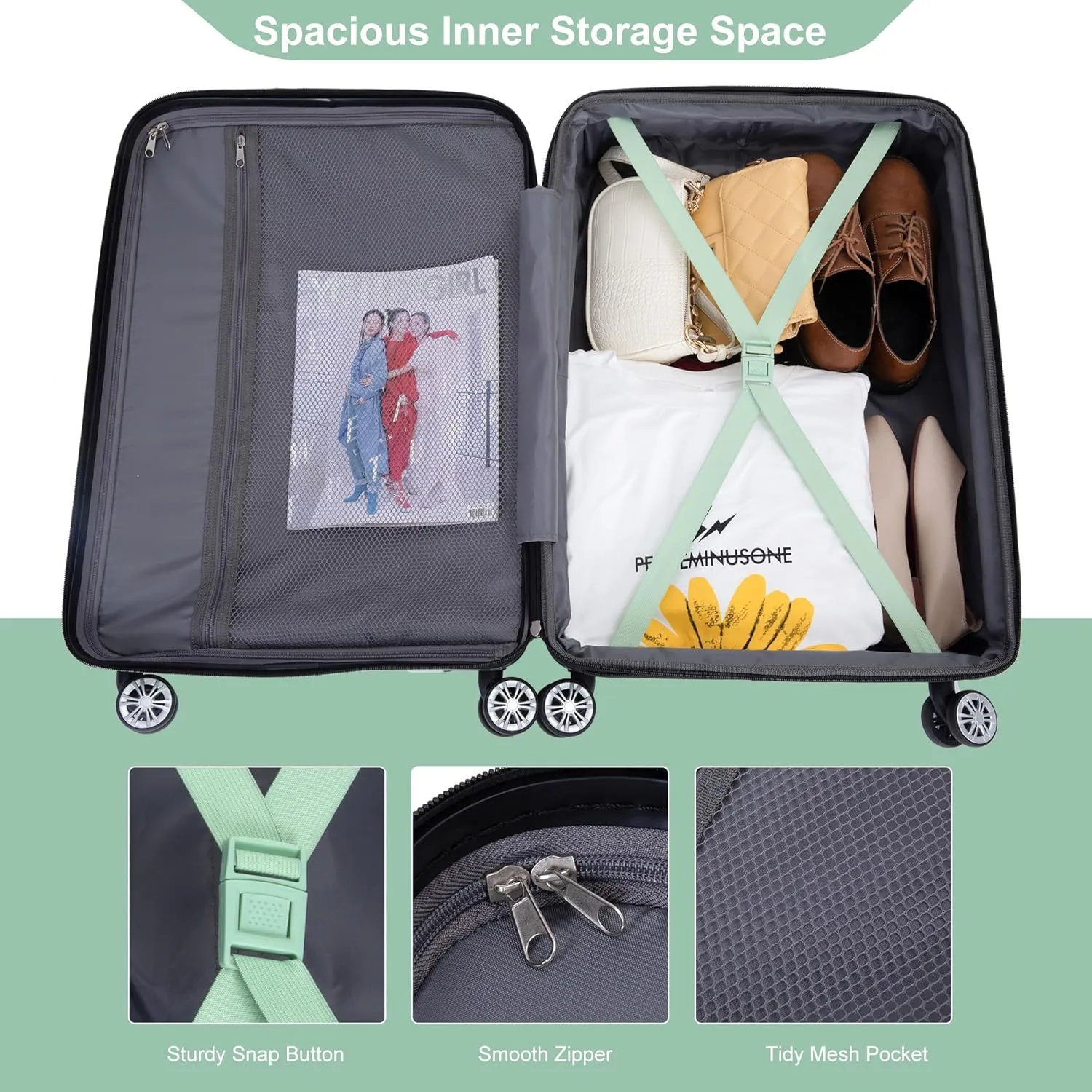Luggage Sets 3 Piece with Double Spinner Wheels,PC Hardside Suitcase Sets with Expandable, Carry On Luggage Set with Travel Duffle Bag for Women and Men
