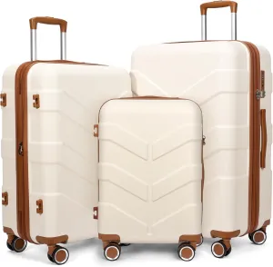 Luggage Sets 3 Piece with Spinner Wheel, Hardside Suitcase Set with TSA Lock, Expandable Travel Luggage for Men and Women, White