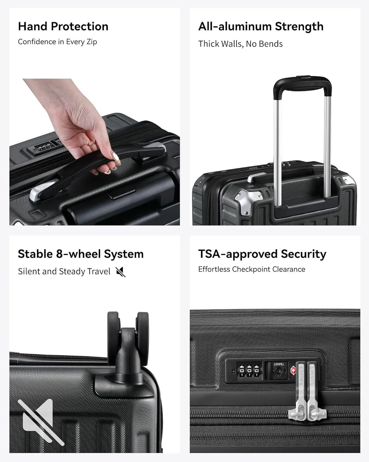 LUGGEX 28 Inch Luggage with Spinner Wheels, PC Expandable Hard Shell Suitcases Large Checked Luggage, Charcoal Metallic