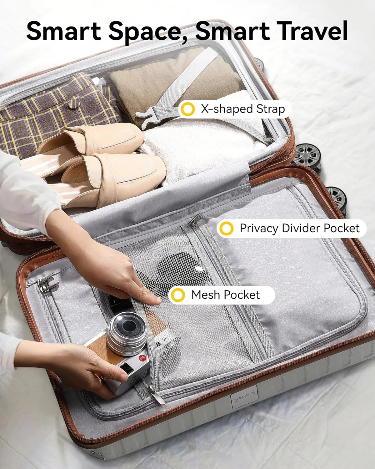 LUGGEX 28 Inch Luggage with Spinner Wheels, PC Expandable Hard Shell Suitcases Large Checked Luggage, Charcoal Metallic