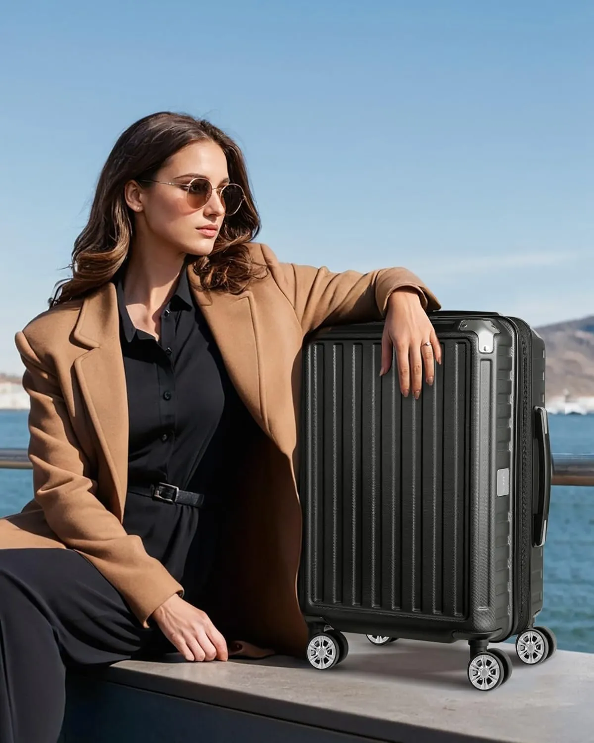 LUGGEX 28 Inch Luggage with Spinner Wheels, PC Expandable Hard Shell Suitcases Large Checked Luggage, Charcoal Metallic