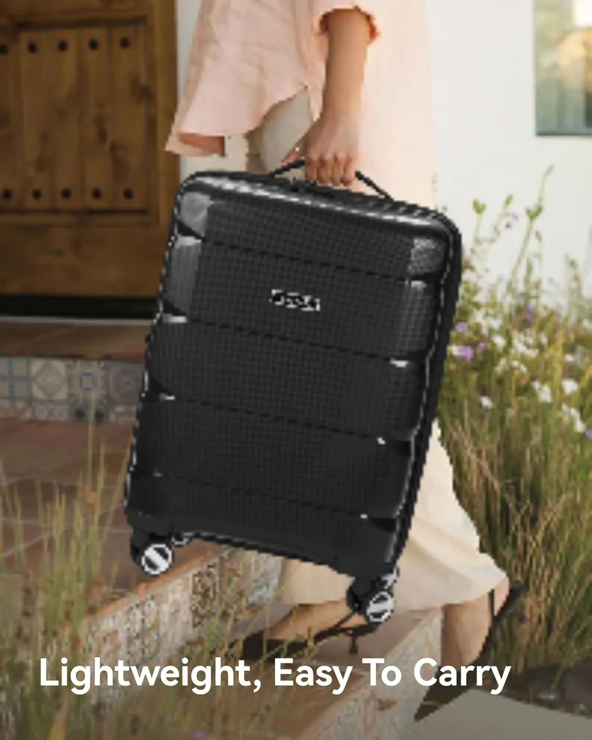 LUGGEX Carry on Luggage with Spinner Wheels, Lightweight Suitcase 2 Piece, Expandable (Black, 14/20)