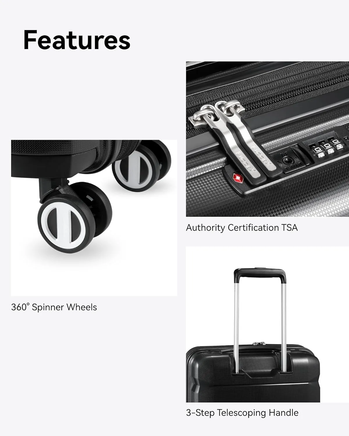 LUGGEX Carry on Luggage with Spinner Wheels, Lightweight Suitcase 2 Piece, Expandable (Black, 14/20)