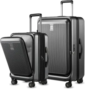 LUGGEX Luggage Sets 2 Piece, 20 Inch Carry On Luggage with USB Port and 28 Inch Checked Luggage with Front Opening, Expandable Suitcase TSA Approve (Black, 20/28)