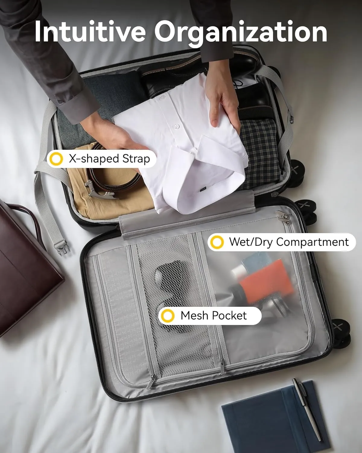 LUGGEX Luggage Sets 2 Piece, 20 Inch Carry On Luggage with USB Port and 28 Inch Checked Luggage with Front Opening, Expandable Suitcase TSA Approve (Black, 20/28)