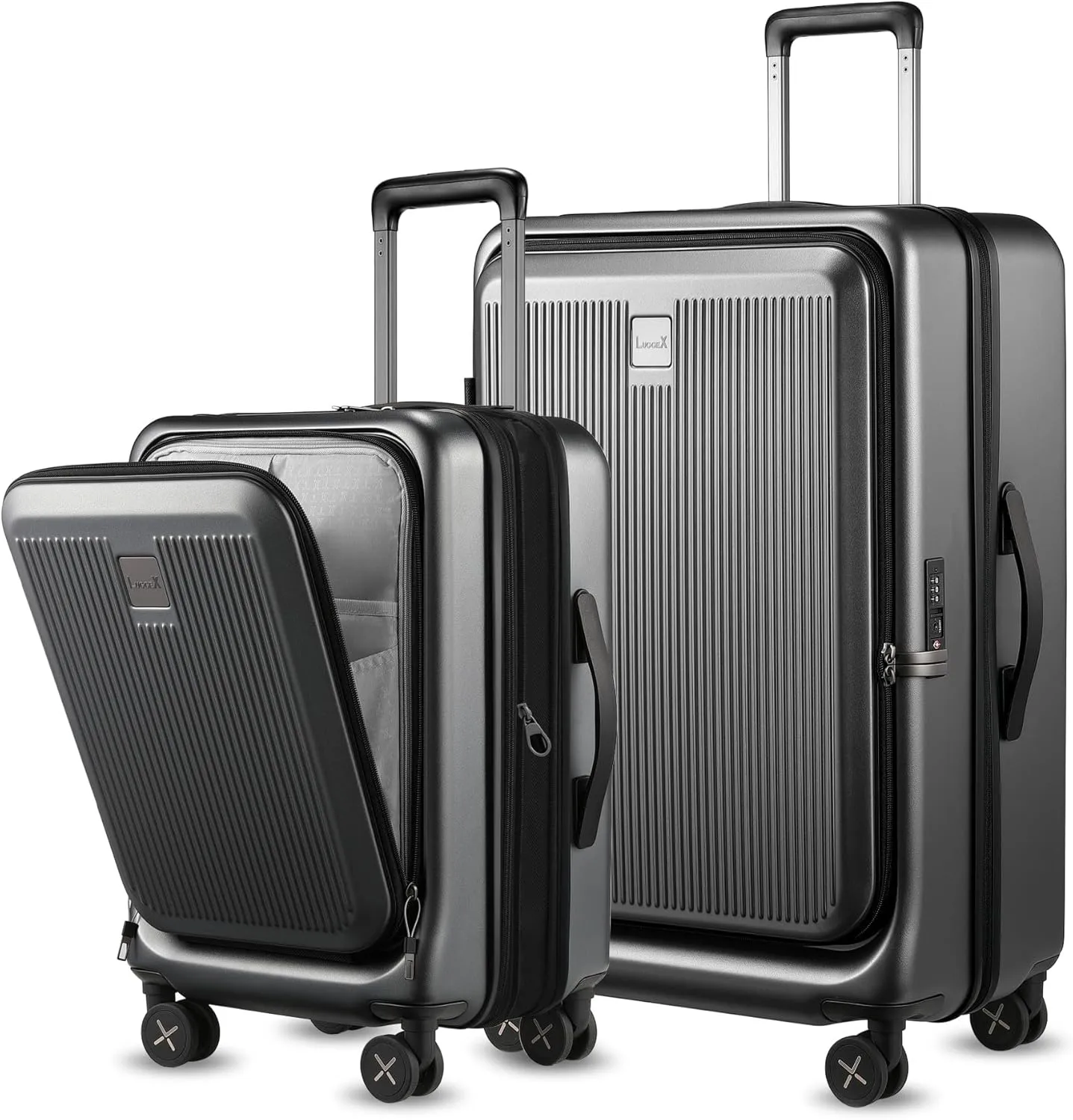 LUGGEX Luggage Sets 2 Piece, 20 Inch Carry On Luggage with USB Port and 28 Inch Checked Luggage with Front Opening, Expandable Suitcase TSA Approve (Black, 20/28)