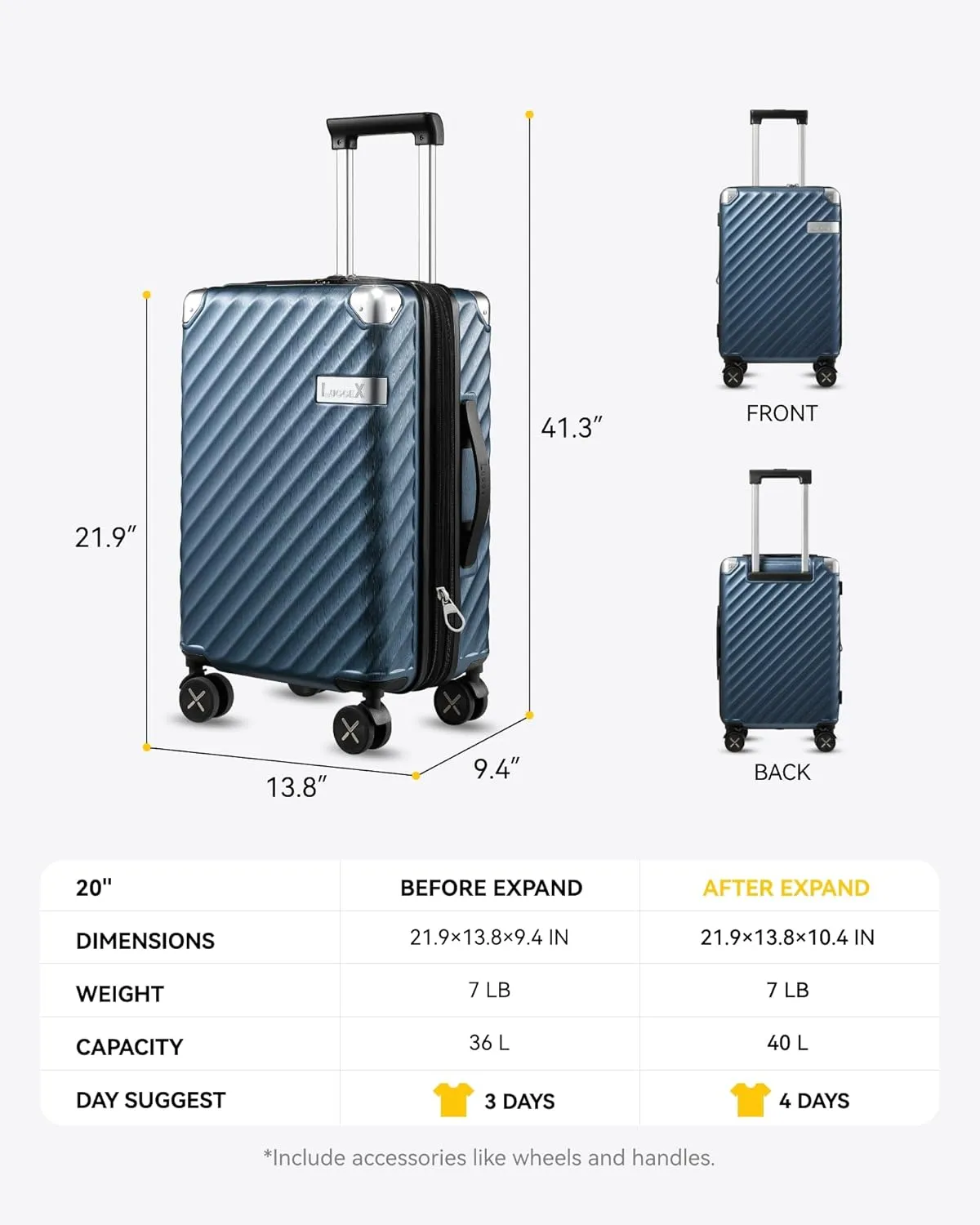 LUGGEX Luggage with Spinner Wheels, Polycarbonate Expandable Hard Shell Suitcase, Carry On 20 Inch, Hot Pink