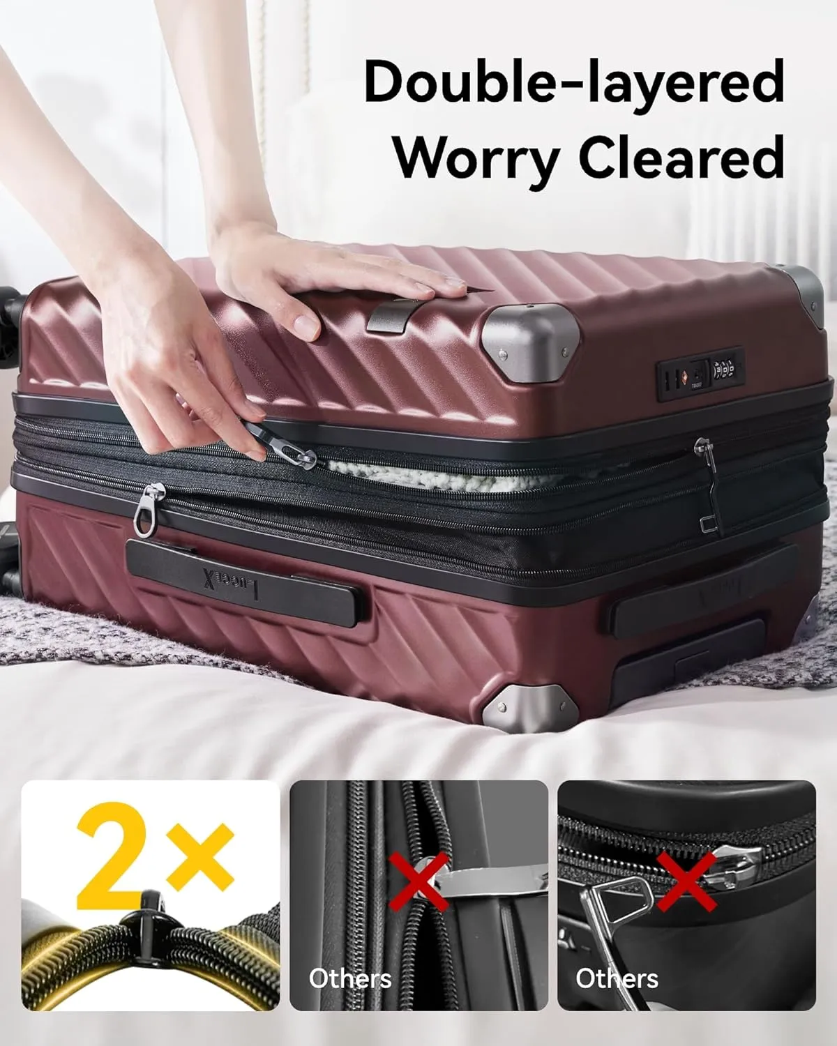 LUGGEX Luggage with Spinner Wheels, Polycarbonate Expandable Hard Shell Suitcase, Carry On 20 Inch, Hot Pink