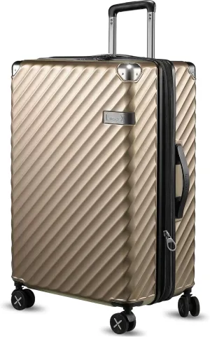 LUGGEX Luggage with Spinner Wheels, Polycarbonate Expandable Hard Shell Suitcase, Checked Large 27 Inch, Champagne