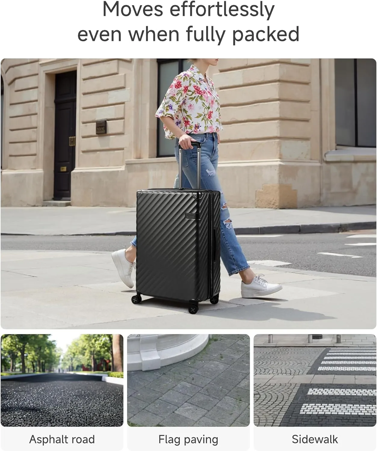 LUGGEX Luggage with Spinner Wheels, Polycarbonate Expandable Hard Shell Suitcase, Checked Large 27 Inch, Champagne
