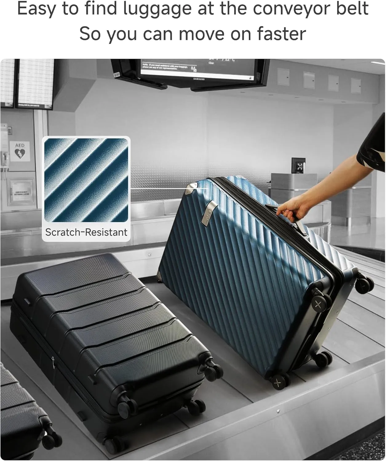LUGGEX Luggage with Spinner Wheels, Polycarbonate Expandable Hard Shell Suitcase, Checked Large 27 Inch, Champagne