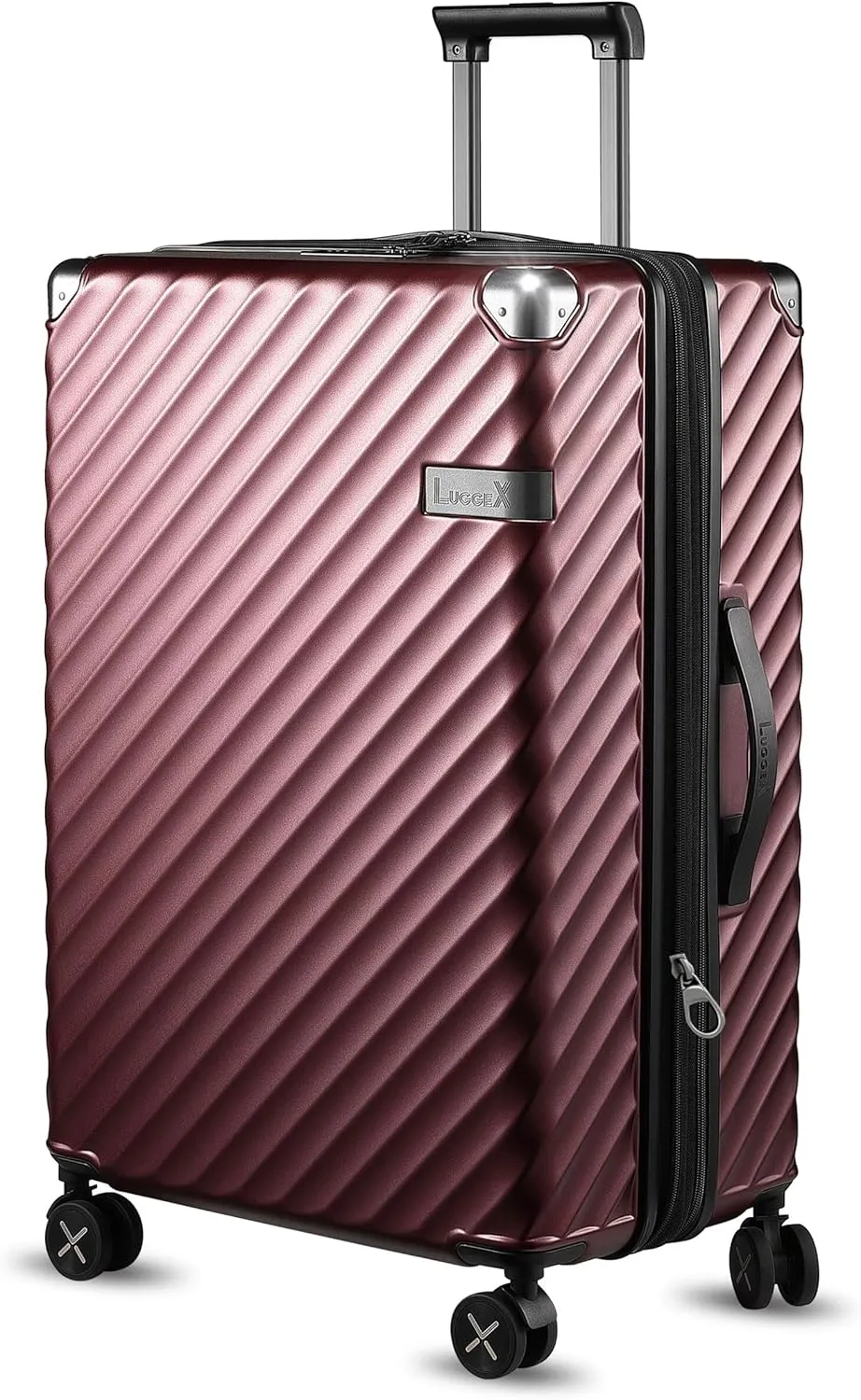 LUGGEX Luggage with Spinner Wheels, Polycarbonate Expandable Hard Shell Suitcase, Checked Large 27 Inch, Cherry