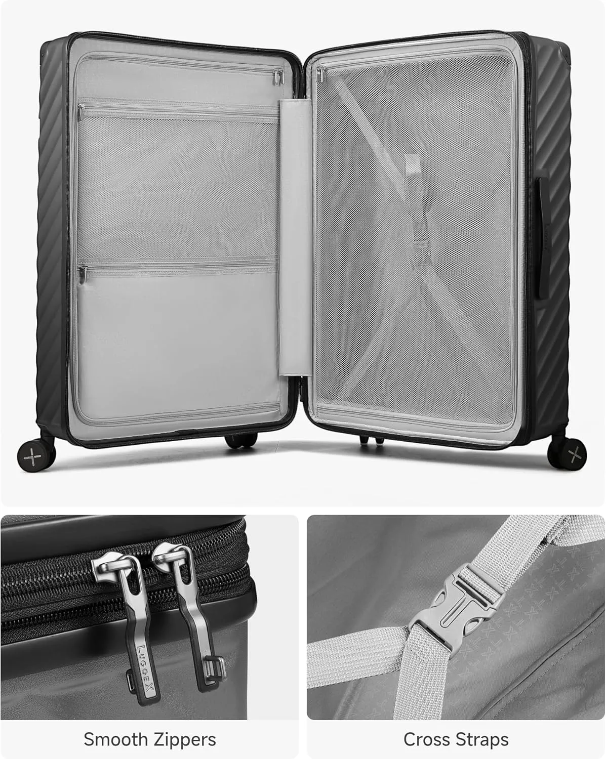 LUGGEX Luggage with Spinner Wheels, Polycarbonate Expandable Hard Shell Suitcase, Checked Large 27 Inch, Cherry