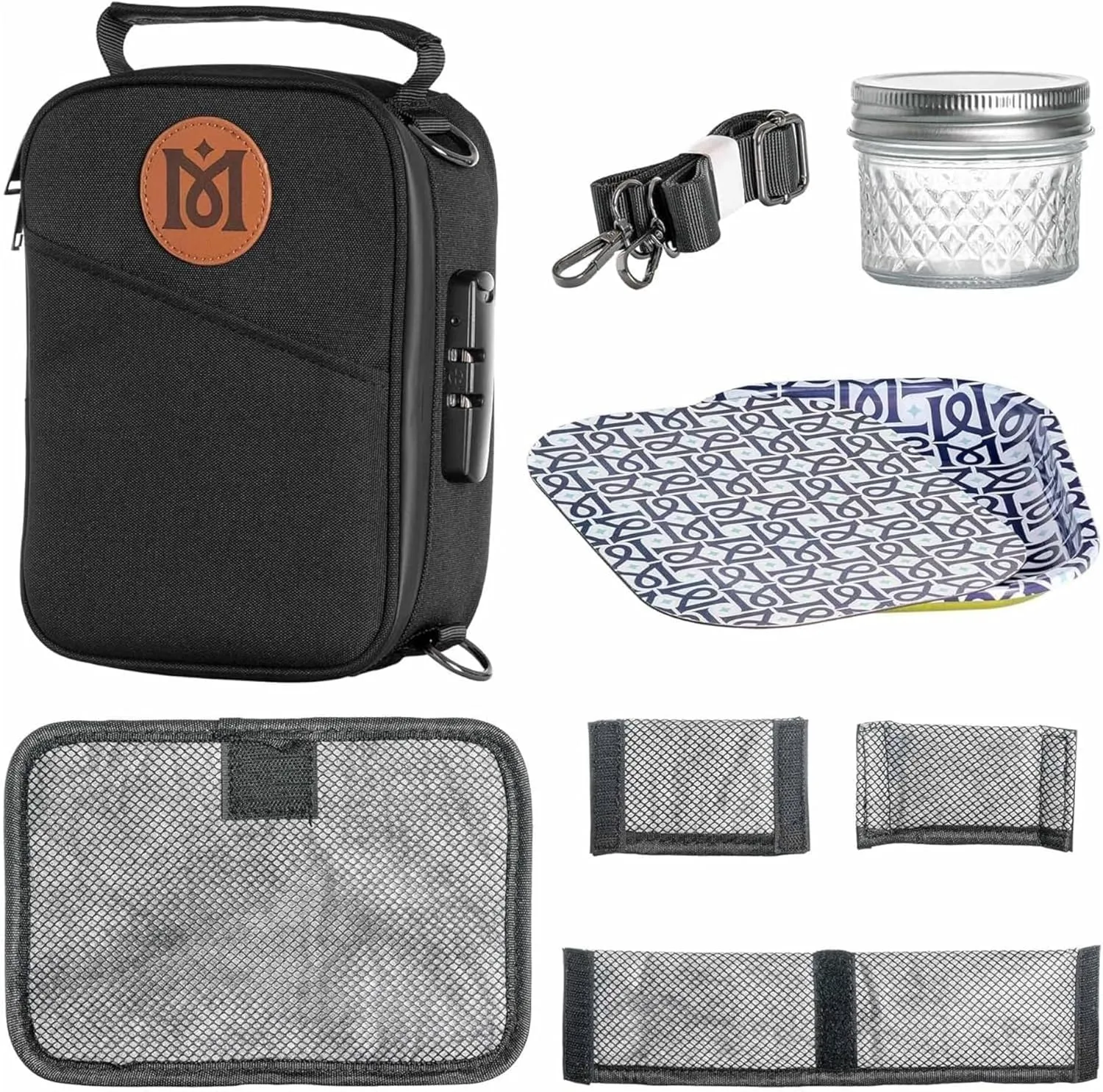 MAGICAL BUTTER Smell-Proof Bag with Combination Lock - Portable Smell-Proof Bag with Tray & Smell-Proof Jar - Secure Organizer Bag for Travel Packing, Portable Storage & Lunch - Black