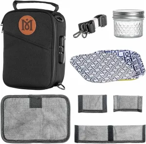 MAGICAL BUTTER Smell-Proof Bag with Combination Lock - Portable Smell-Proof Bag with Tray & Smell-Proof Jar - Secure Organizer Bag for Travel Packing, Portable Storage & Lunch - Black