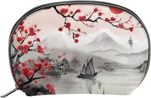 Makeup Bag Organizer,Cosmetic Bags for Women,Cherry Blossom Mountain River,Small Makeup Pouch