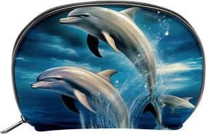 Makeup Bag Organizer,Cosmetic Bags for Women,Full Moon Ocean Dolphins,Small Makeup Pouch