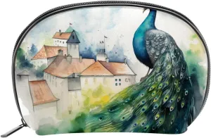 Makeup Bag Organizer,Cosmetic Bags for Women,Watercolor Abstract Peacock House,Small Makeup Pouch