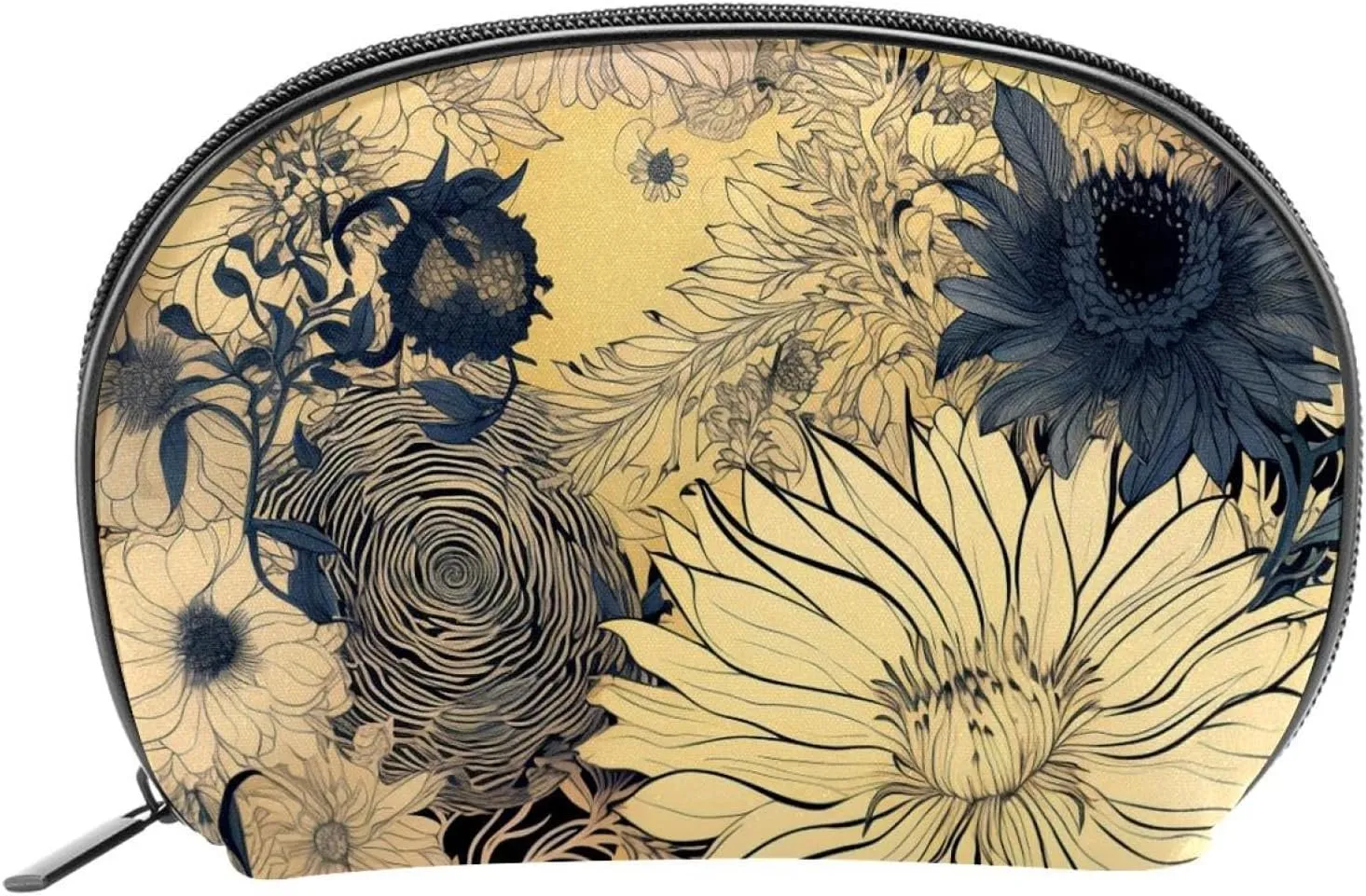 Makeup Bag Organizer,Cosmetic Bags for Women,Yellow Hand Painted Flowers,Small Makeup Pouch