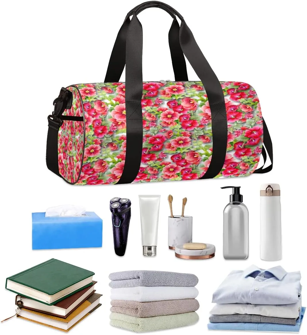 Mallow Flowers Cute Gym Bag Small Gym Duffel Bags for Men Women Overnight Weekender Bag Lightweight Sport Duffle Bag Carry On Gymbag