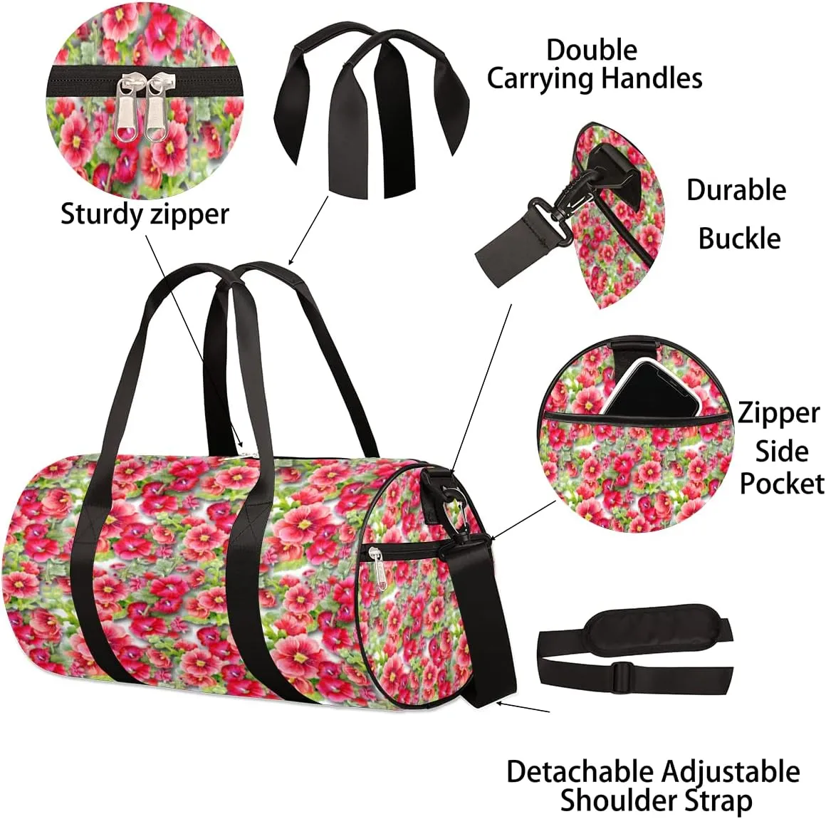 Mallow Flowers Cute Gym Bag Small Gym Duffel Bags for Men Women Overnight Weekender Bag Lightweight Sport Duffle Bag Carry On Gymbag