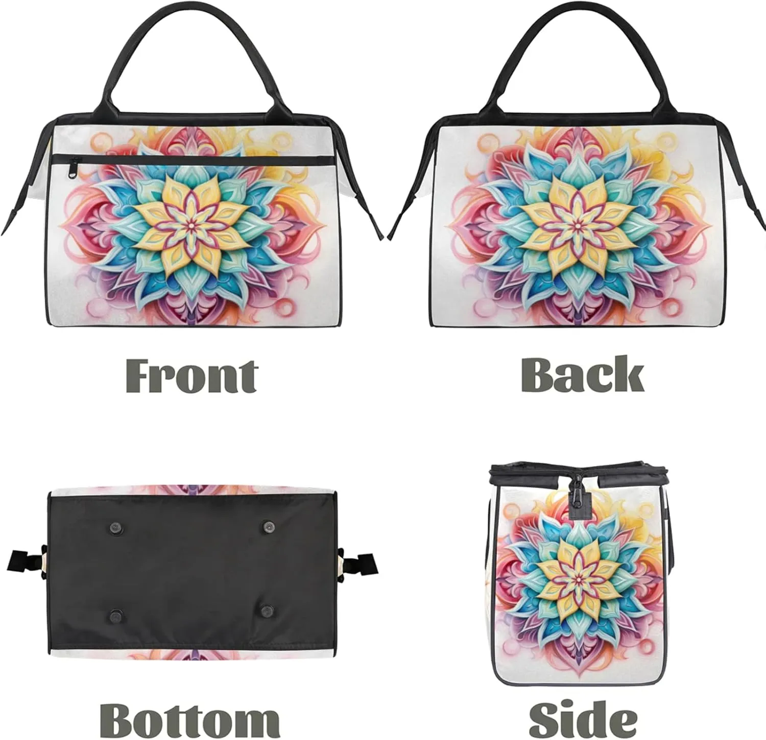 Mandala Cartoon Gym Bag for Women Men Travel Sports Duffel Bag with Trolley Sleeve Waterproof Sports Gym Bag Weekender Overnight Bag Carry On Tote Bag for Travel Gym Sport