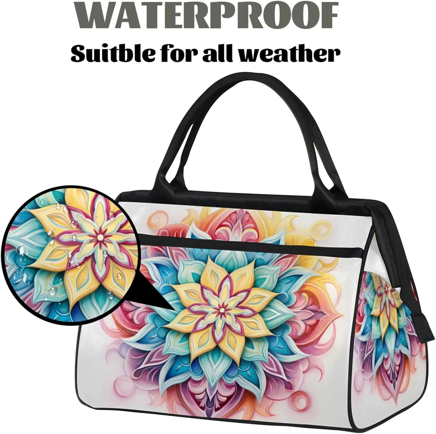 Mandala Cartoon Gym Bag for Women Men Travel Sports Duffel Bag with Trolley Sleeve Waterproof Sports Gym Bag Weekender Overnight Bag Carry On Tote Bag for Travel Gym Sport