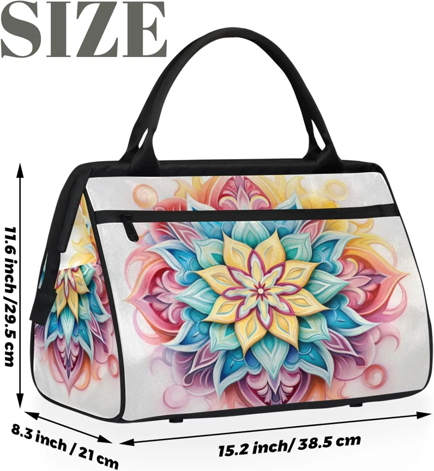 Mandala Cartoon Gym Bag for Women Men Travel Sports Duffel Bag with Trolley Sleeve Waterproof Sports Gym Bag Weekender Overnight Bag Carry On Tote Bag for Travel Gym Sport