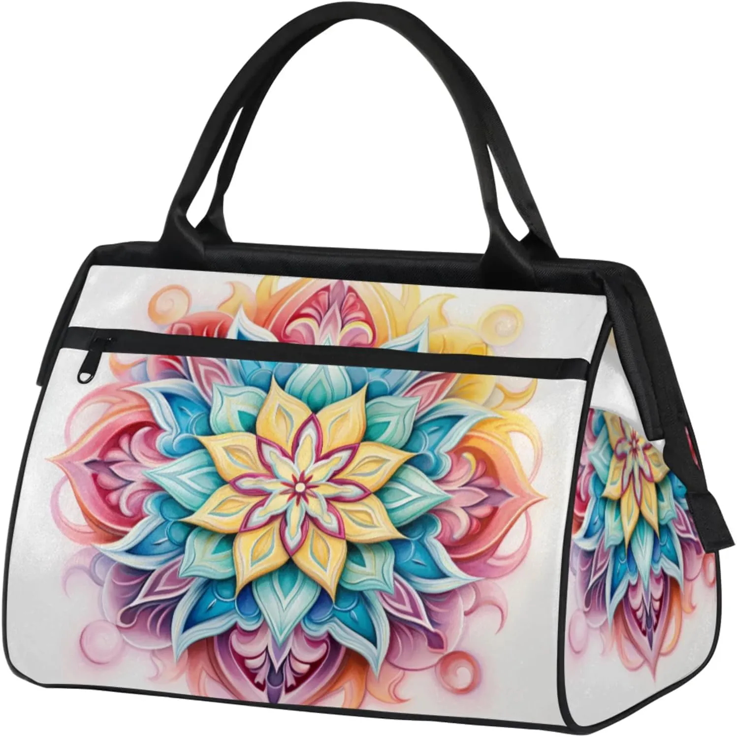Mandala Cartoon Gym Bag for Women Men Travel Sports Duffel Bag with Trolley Sleeve Waterproof Sports Gym Bag Weekender Overnight Bag Carry On Tote Bag for Travel Gym Sport