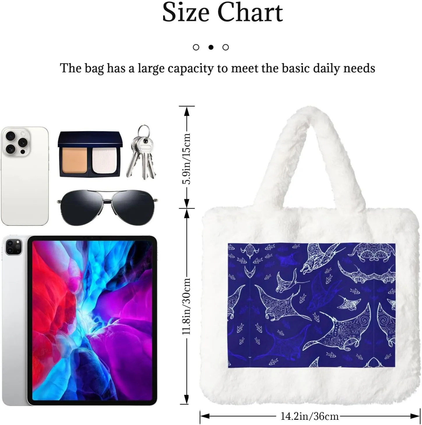 Manta Ray And Fish Printing Soft Plush Handbag For Womens Tote Bag For Women,Women Satchel Bags Wallet Purse For Gifts