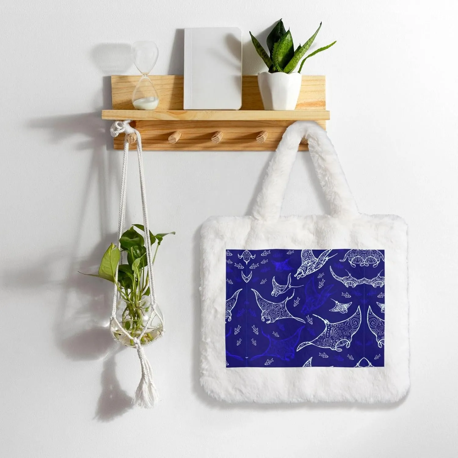 Manta Ray And Fish Printing Soft Plush Handbag For Womens Tote Bag For Women,Women Satchel Bags Wallet Purse For Gifts