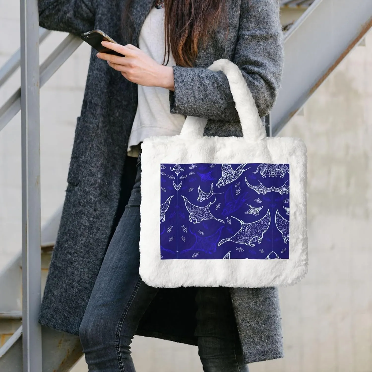 Manta Ray And Fish Printing Soft Plush Handbag For Womens Tote Bag For Women,Women Satchel Bags Wallet Purse For Gifts