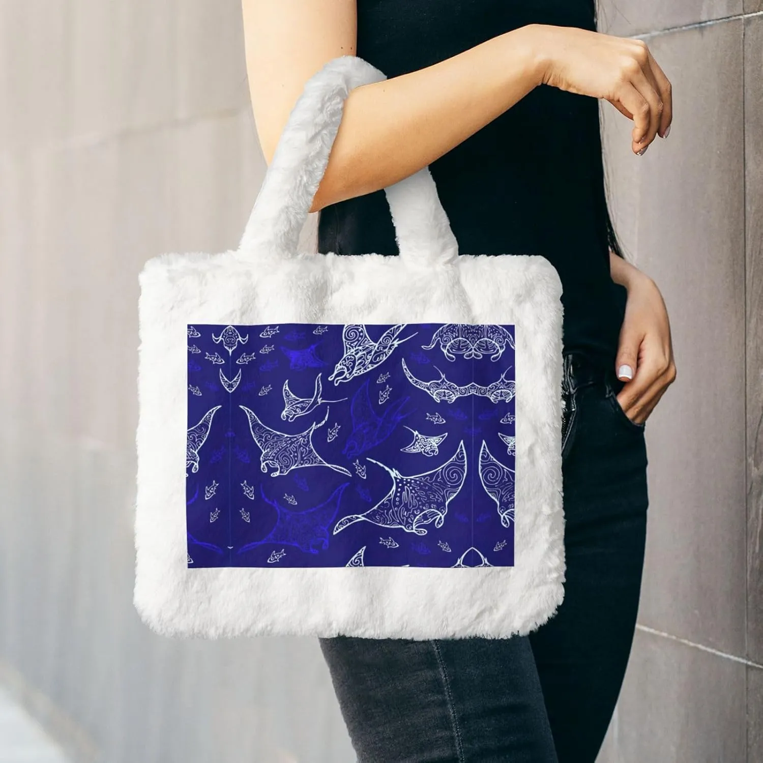 Manta Ray And Fish Printing Soft Plush Handbag For Womens Tote Bag For Women,Women Satchel Bags Wallet Purse For Gifts