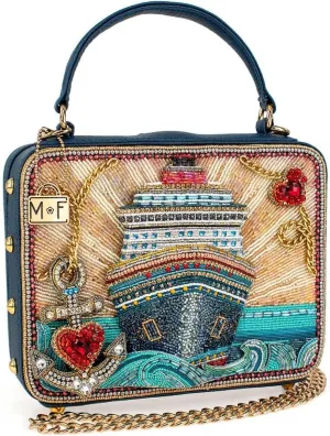Mary Frances Full Steam Ahead Beaded Handbag Cruise Ship Top Handle Novelty Bag, Blue