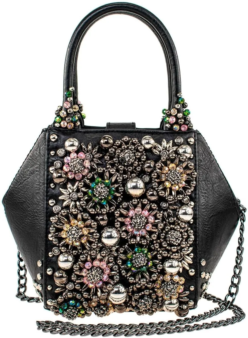 Mary Frances Night Life Beaded Top Handle Handbag, Black