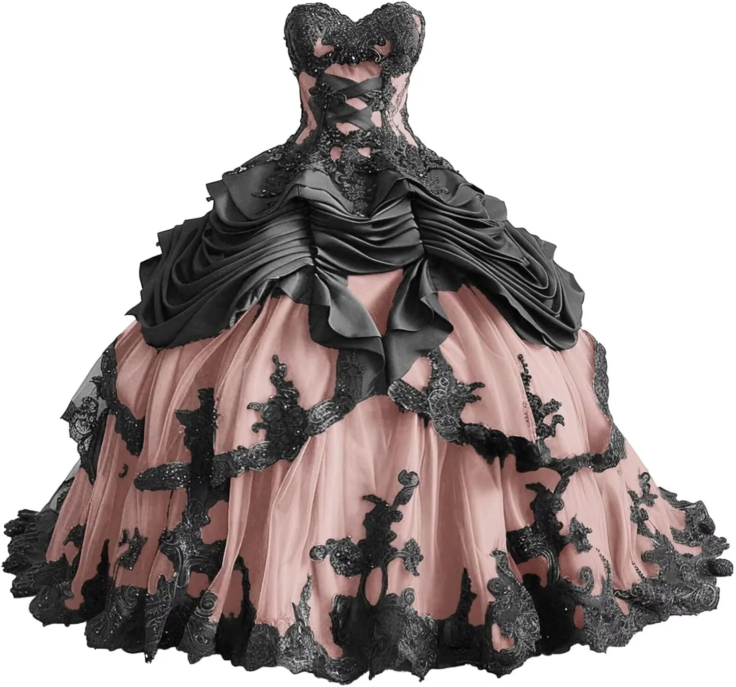 Mauuwy Gothic Black Quinceanera Dresses Puffy Beaded Tiered Sweet 16 Dresses Vintage Victorian's Wedding Dress for Bride