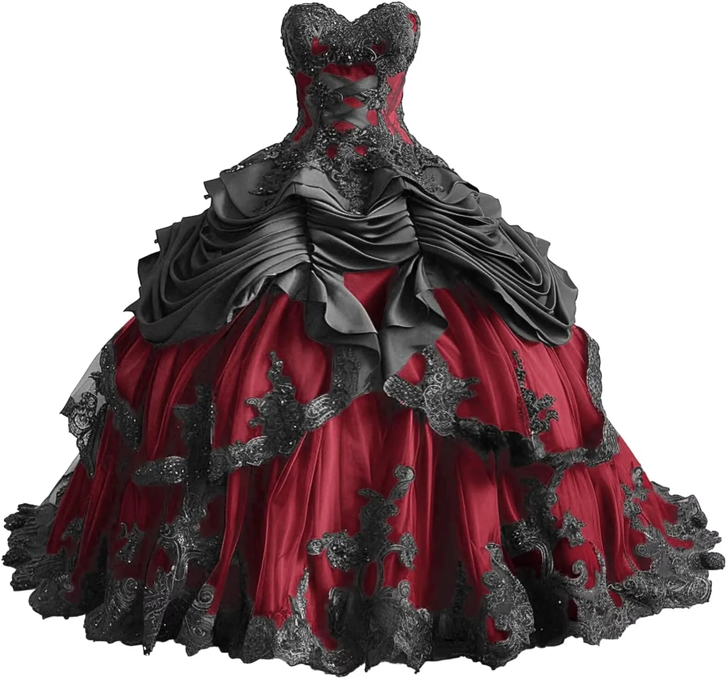 Mauuwy Gothic Black Quinceanera Dresses Puffy Beaded Tiered Sweet 16 Dresses Vintage Victorian's Wedding Dress for Bride