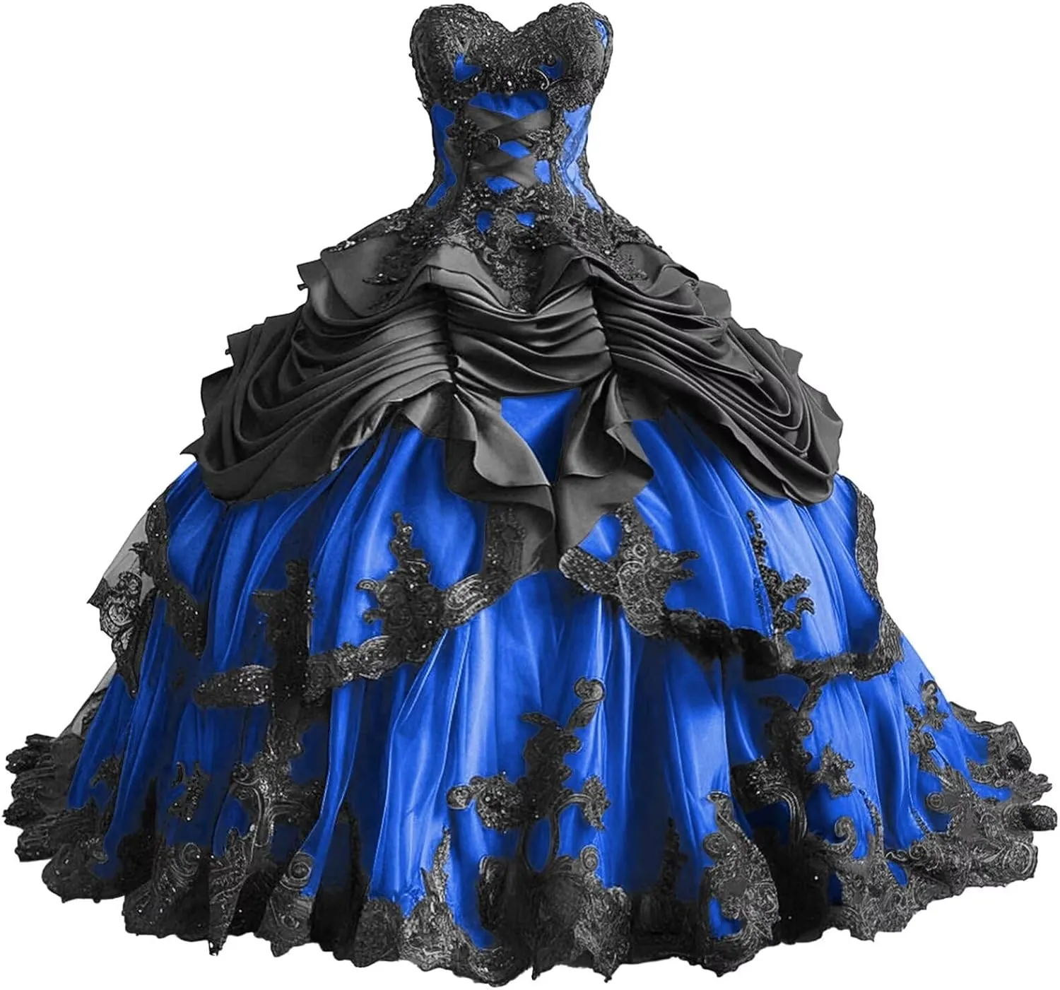 Mauuwy Gothic Black Quinceanera Dresses Puffy Beaded Tiered Sweet 16 Dresses Vintage Victorian's Wedding Dress for Bride
