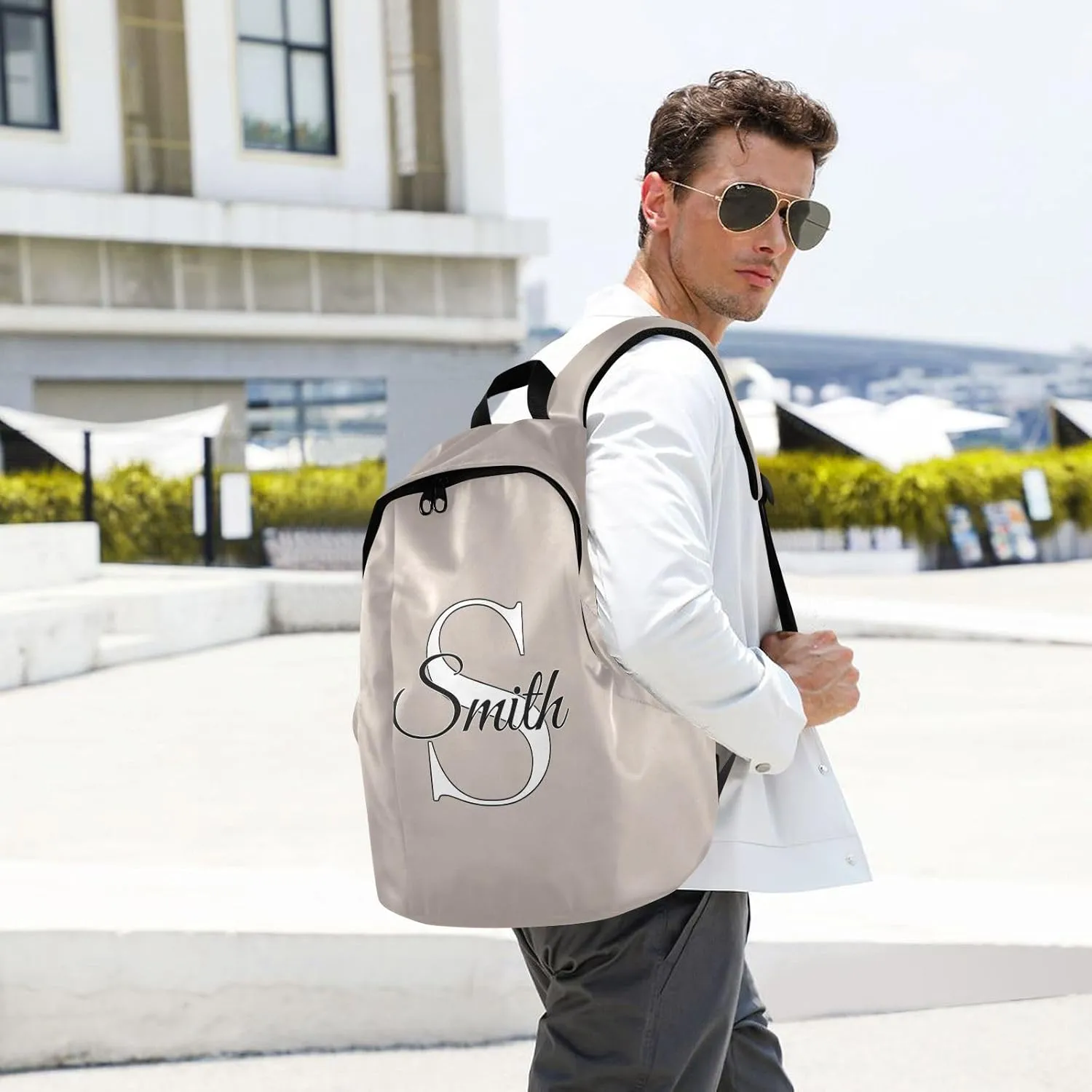 MCHIVER Custom Travel Backpack Apricot Personalized Casual Daypack Backpacks Lightweight Carry on Bag Water Resistant Laptop Backpack for Women Men