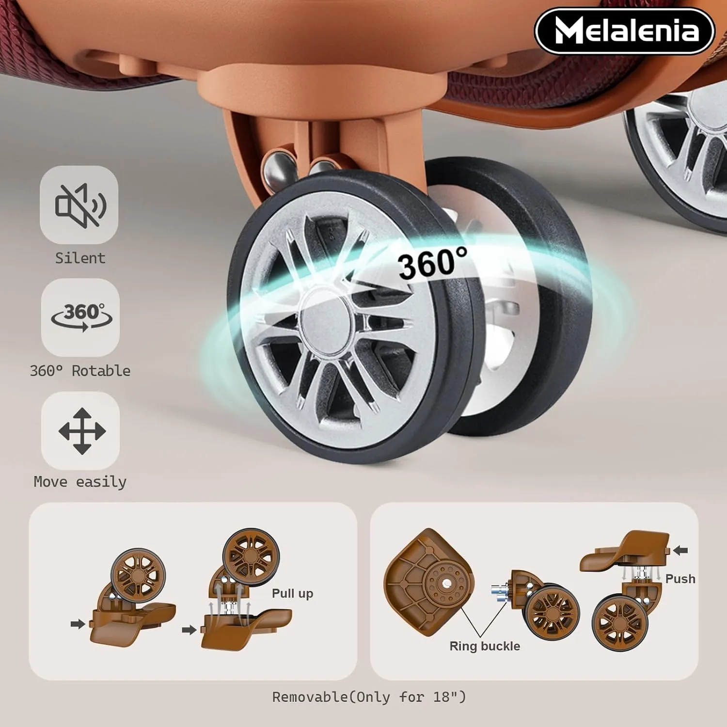 Melalenia Luggage Sets 7 Piece Hard Shell Carry on Suitcase with Spinner Wheels and TSA Lock, Lightweight Travel Duffel Bag for Women, Men, Red Brown