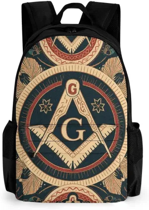 Men & Women Lightweight Gold Freemason Freemasonry Masonic Art Casual Daypack Large Capacity Bookbag With Adjustable Shoulder Straps for Gym Business Bicycle